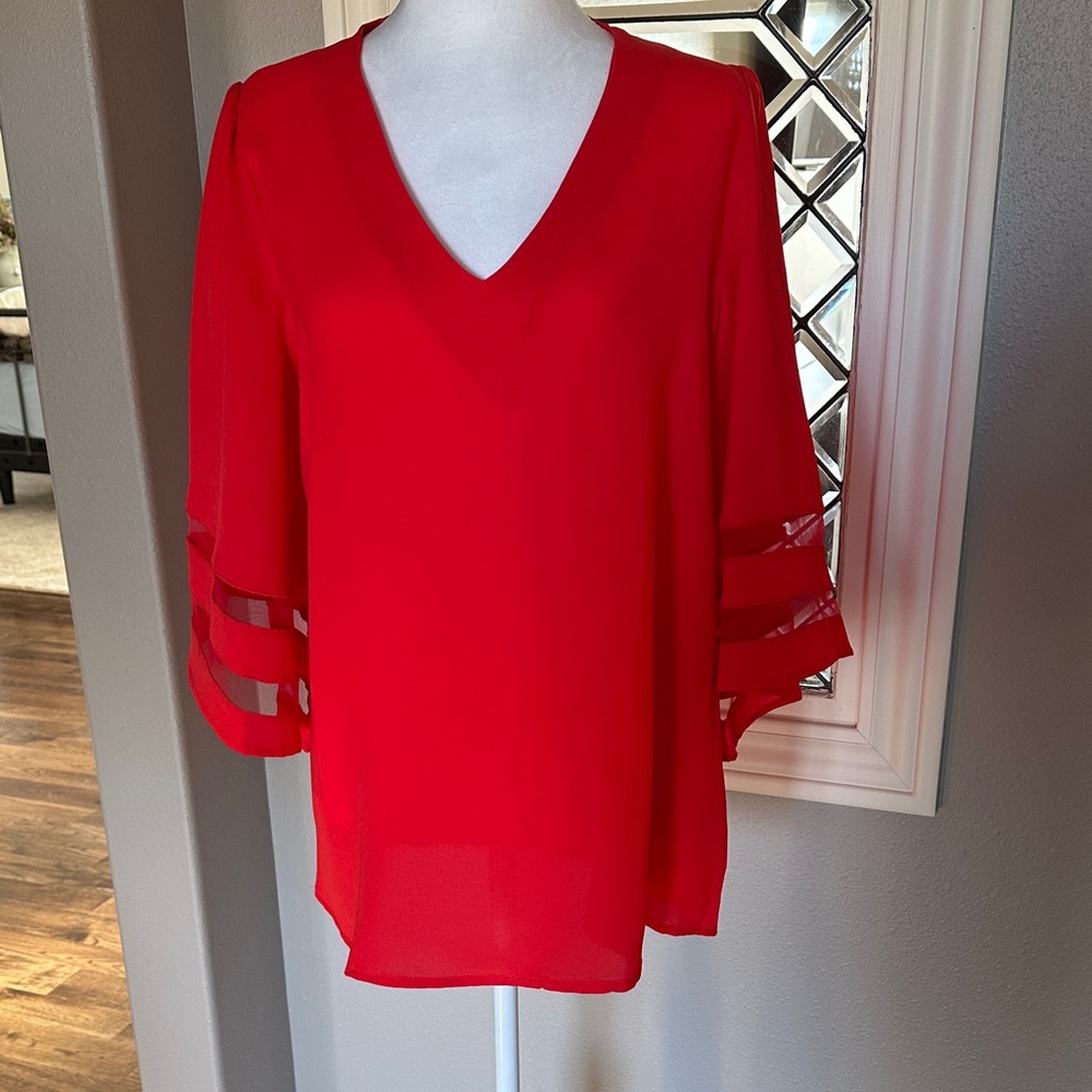 Elegant Red V-Neck Blouse